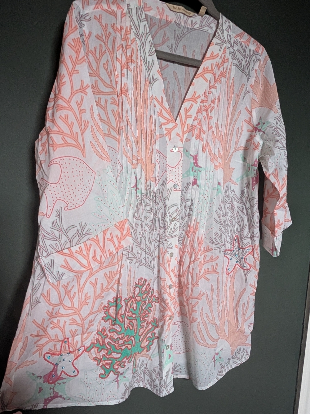 Soft Surroundings Light Pink Coral Print Women’s Tunic Top